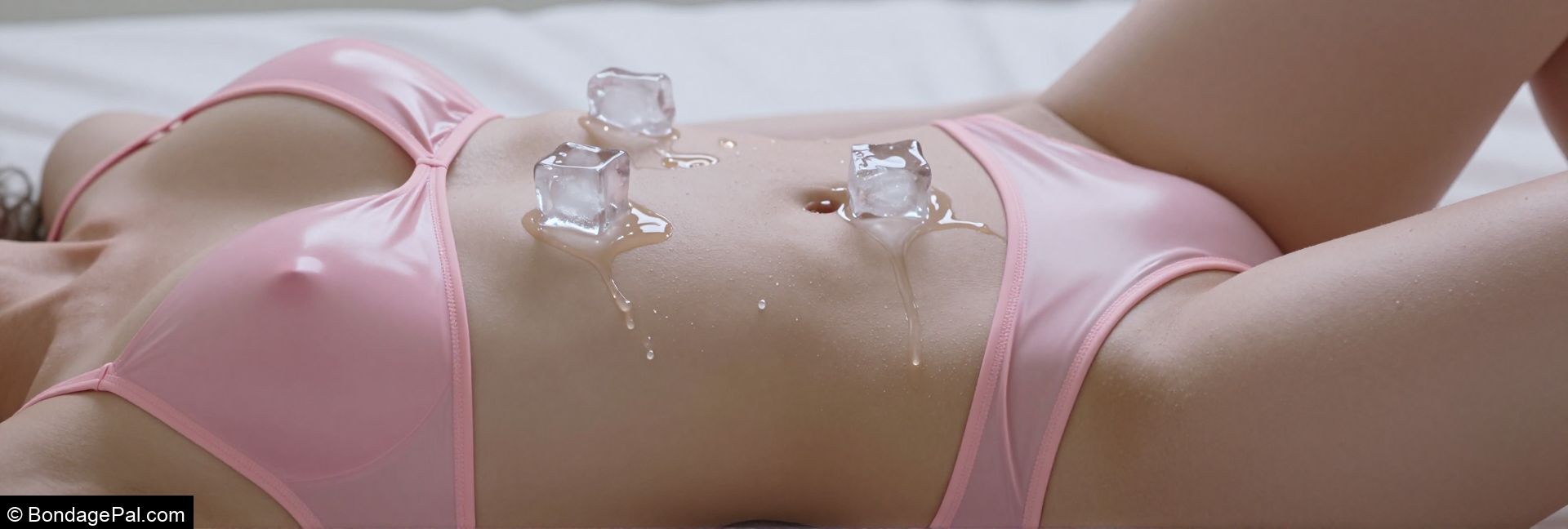 Female body with ice cubed placed on her tummy and slowly melting